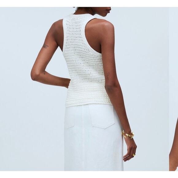 Madewell Bright Ivory Crochet Knit Crewneck Sweater Tank Summer Top Size S NWT - Picture 3 of 8